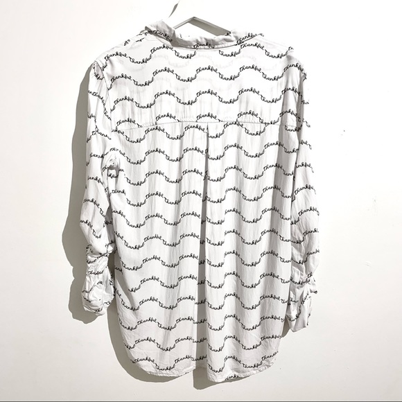 JANE AND DELANCEY Anthropologie Thankful Typography Button Down Shirt Size L - Picture 12 of 13